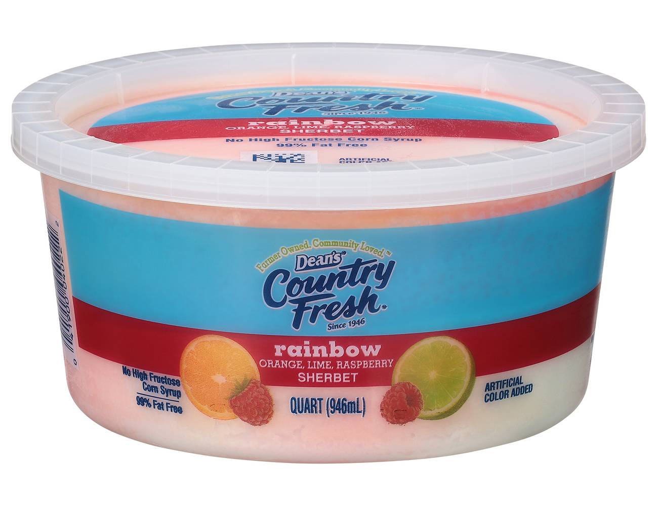 Dean's Rainbow Sherbet, Orange-Lime-Raspberry (32 fl oz)