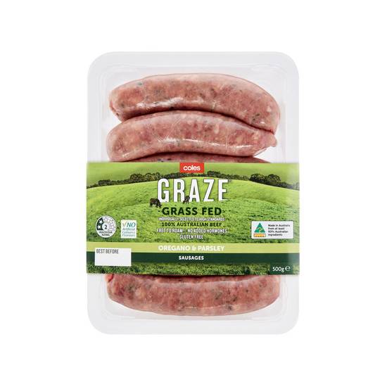 Coles Graze Grassfed Beef Sausages 500g