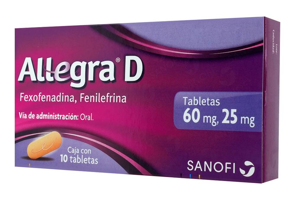 Sanofi · Allegra d fexofenadina fenilefrina tabletas 60 mg/25 mg (10 un)