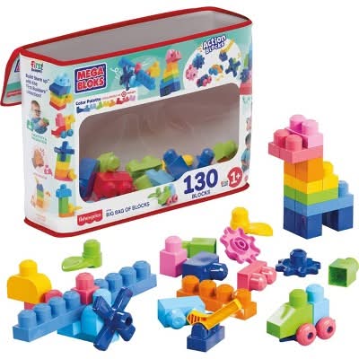 Mega Bloks First Builders Big Bag Of Blocks Toy Blocks With Storage Bag 1+, Assorted (130 ct)