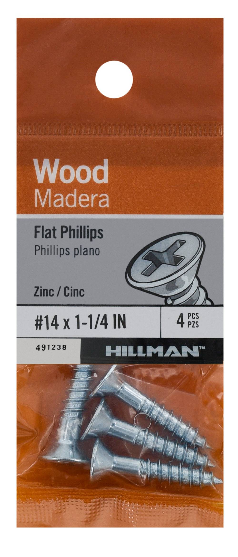 Hillman #14 x 1-1/4-in Zinc-Plated Interior Wood Screws (4-Per Box) | 491238