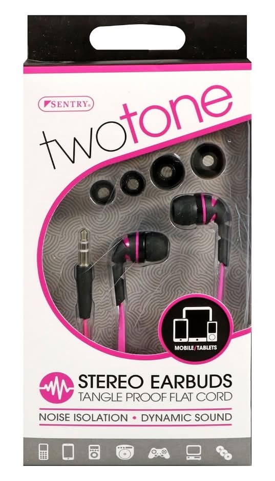 Sentry Two Tone Flat Wire Stereo Earbuds