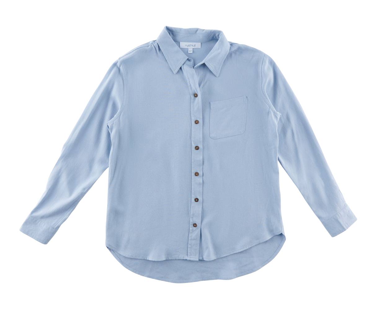 Chemise boutonnée en lin mySTYLE pour femmes (M, Chambra doux) / mySTYLE Women's Linen Button-Up Shirt (M, Soft Chambra)