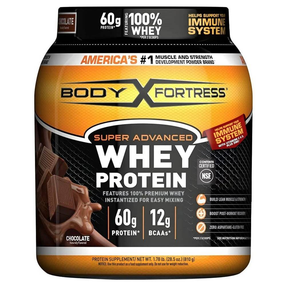 Body Fortress Super Advanced Whey Protein Powder Chocolate, 28.5 OZ