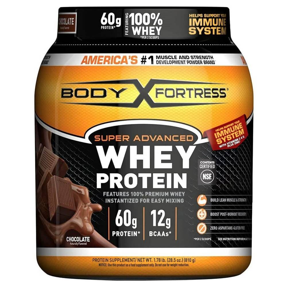 Body Fortress Super Advanced Whey Protein Powder Chocolate, 28.5 Oz