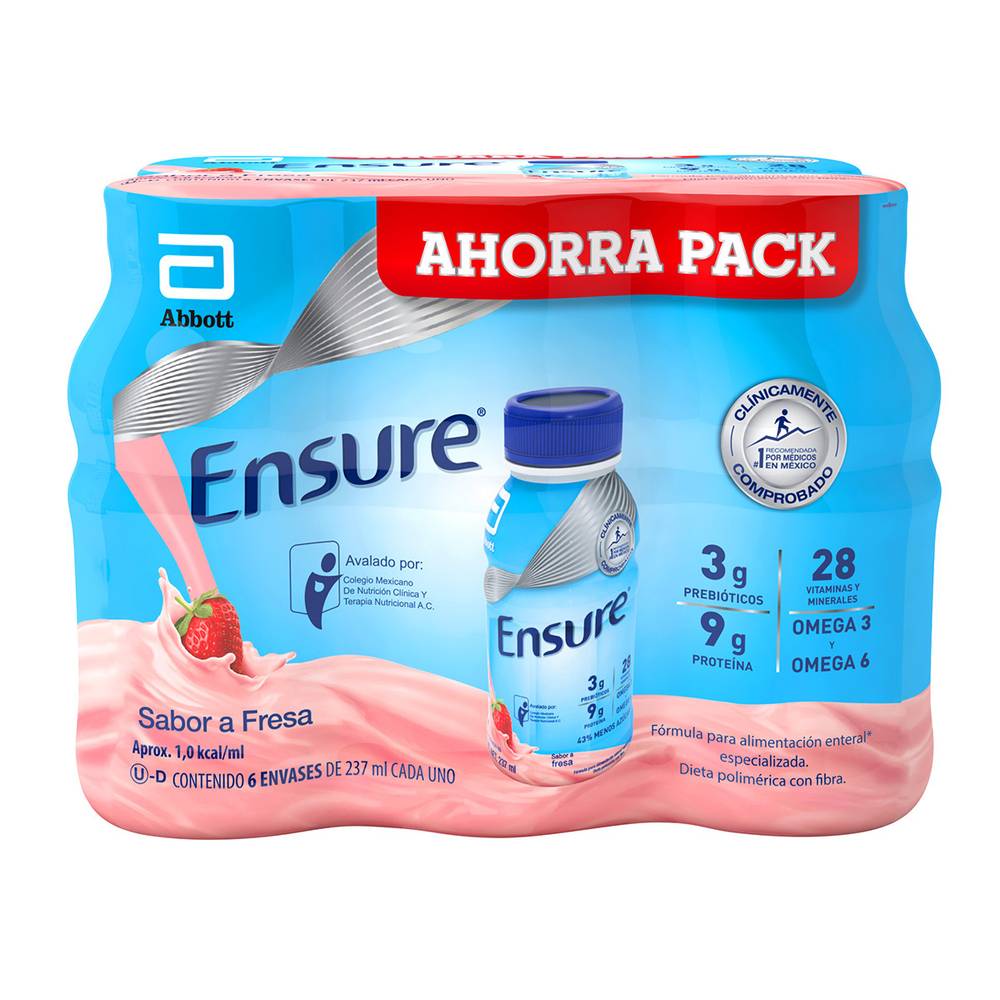 Ensure alimento para adultos sabor fresa (pack 6 x 237 ml)