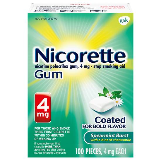 Nicorette Spearmint Burst Nicotine Polacrilex 4 mg Gum (100 pieces)