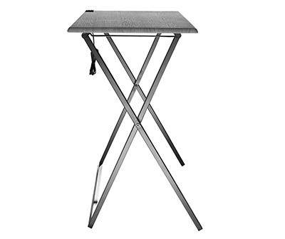 Gray Wood Look Folding Table with USB Charging