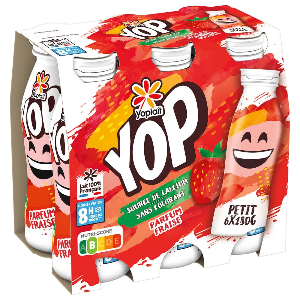 Yaourt à boire aromatisé fraise P'TIT YOP - les 6 bouteilles de 180g