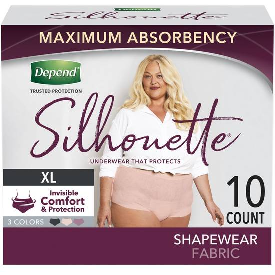 Depend Silhouette Incontinence Underwear, Extra-Large, Maximum Absorbency - Pink, 10 ct