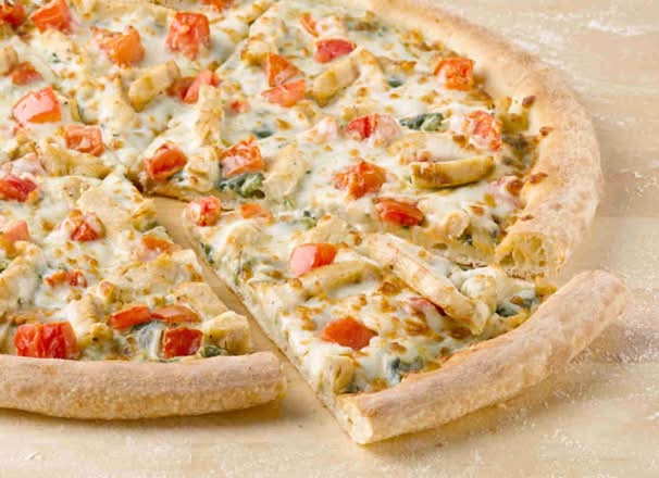 Spinach Alfredo Chicken Tomato Pizza