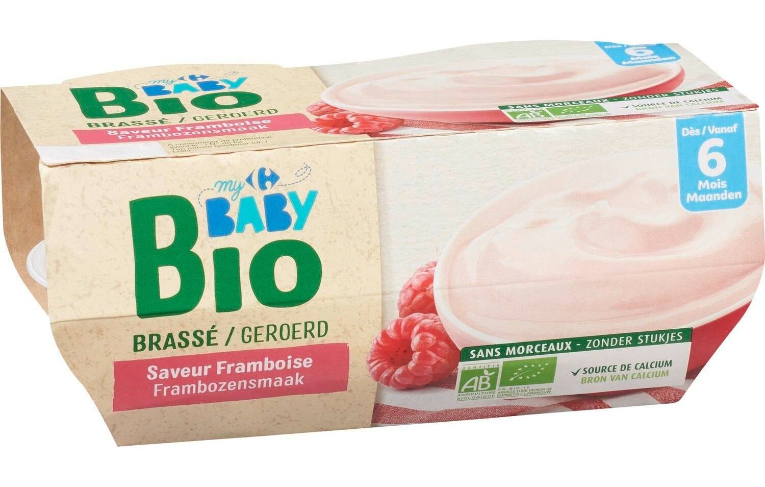 Carrefour Baby - Desserts brassé dès 6 mois framboise bio (400g)