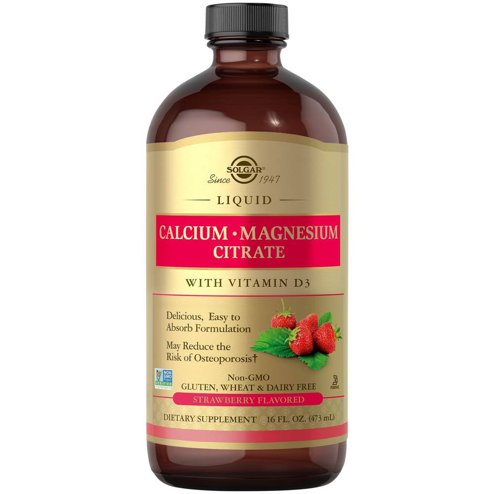 Solgar Liquid Natural Strawberry Flavor Calcium-Magnesium Citrate 16 oz