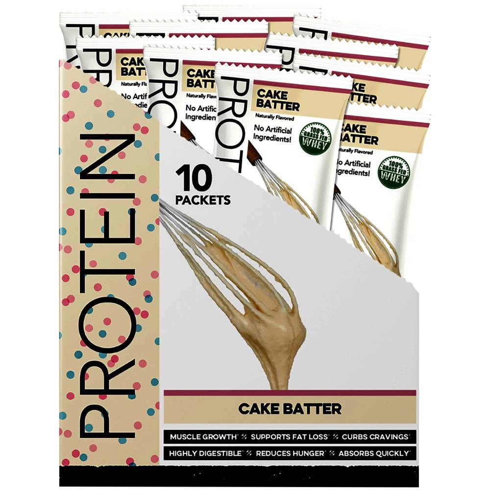 Whey Protein Packets - 100% Grass Fed With 20G Protein - Cake Batter (10 Single Serving Packets)