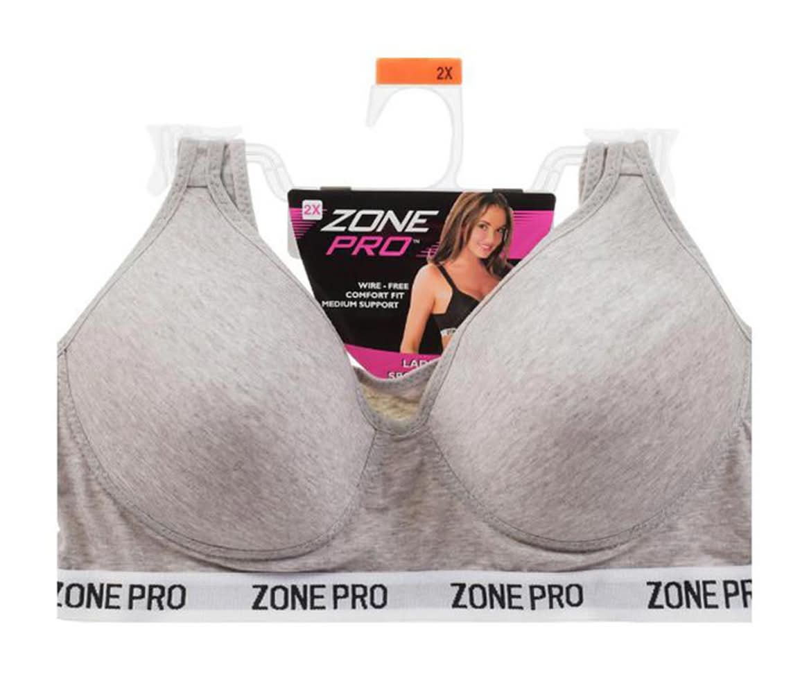 Zone Pro Sports Bra, Women, 2X, Heather Grey