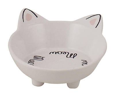 "Meow" White Standing Figural Pet Bowl