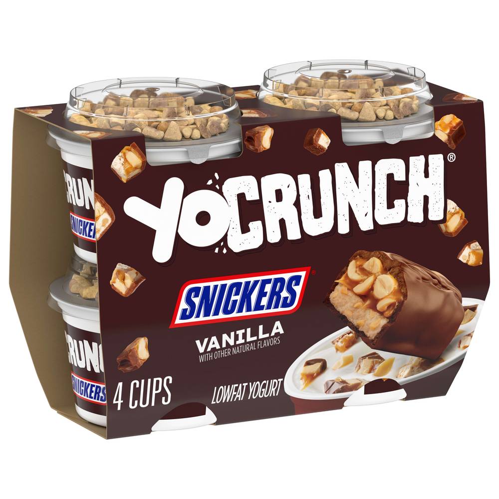 YoCrunch Low Fat Yogurt With Snickers Pieces, Vanilla (16 oz, 4 ct)