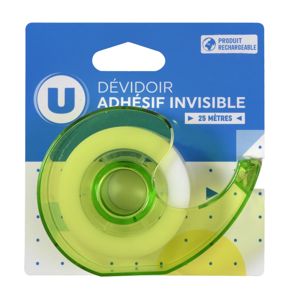 Les Produits U - Dévidoir avec rouleau adhésif invisible 19mmx25m bleu (106g)