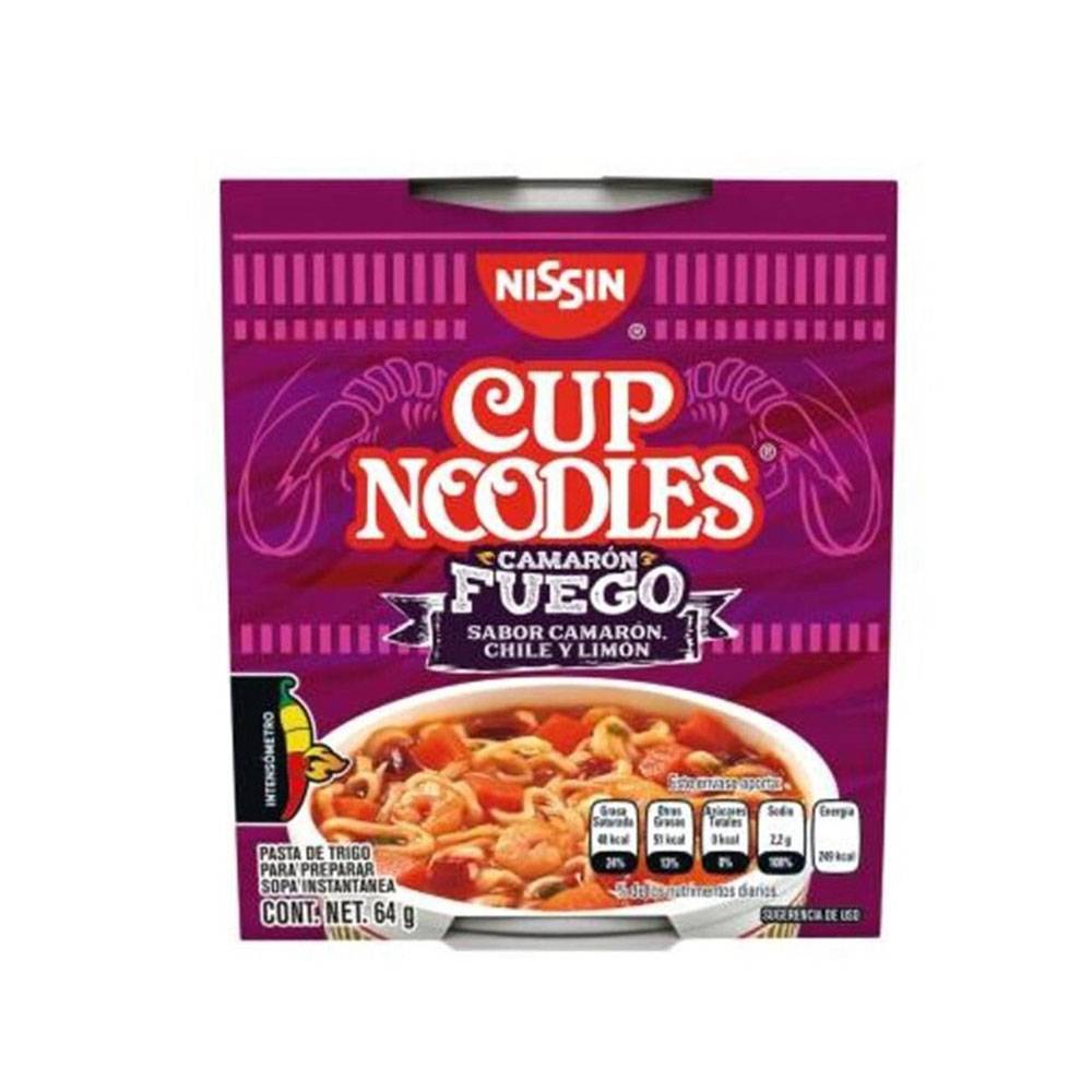 Nissin cup noodles sopa de camarón fuego (64 g)