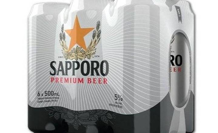 Sapporo Premium Beer, 6 pack -  500mL can beer (5% ABV)