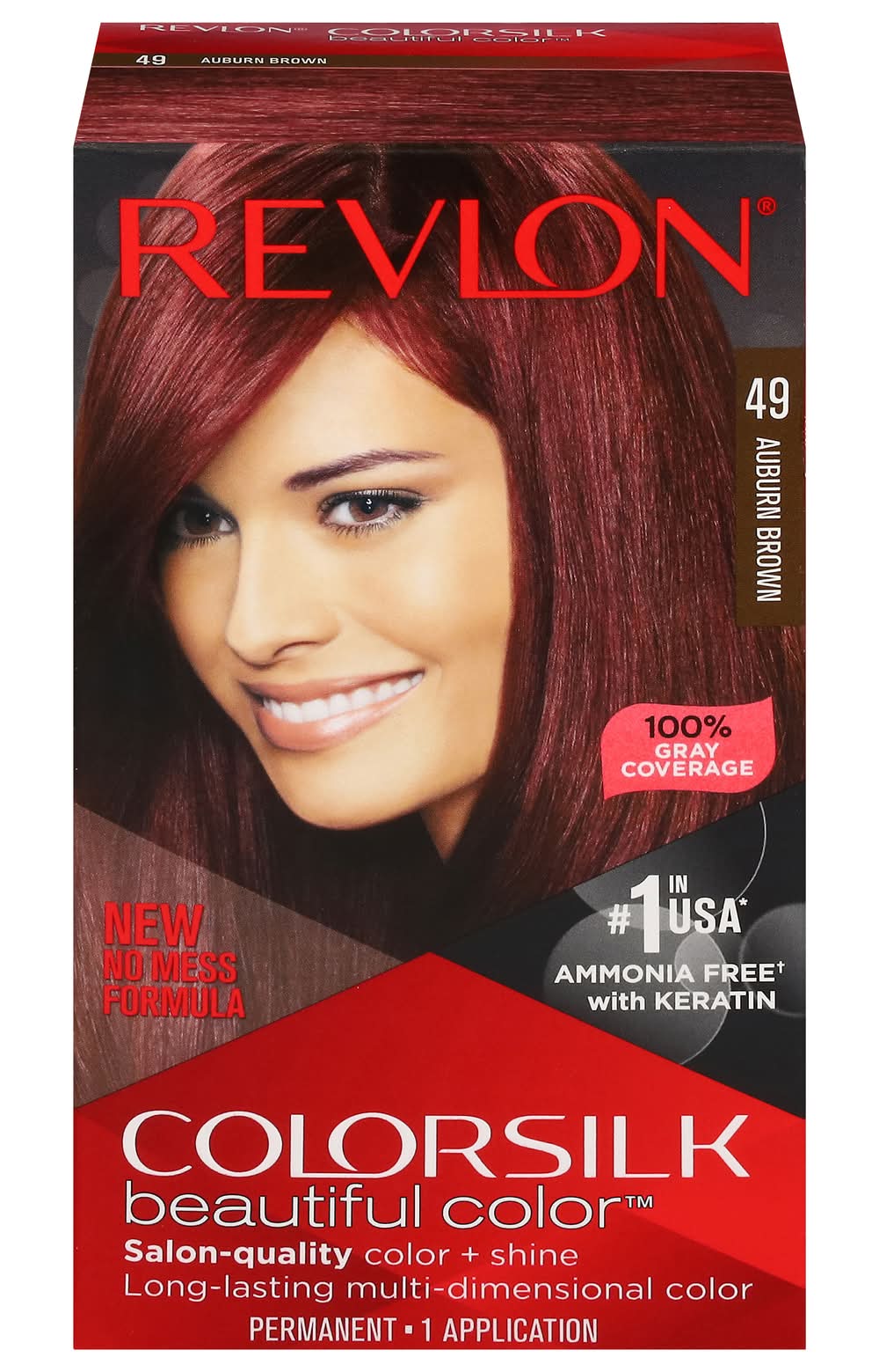 Revlon Colorsilk Beautiful Color Permanent Hair Color, 49 Auburn Brown (8 oz)