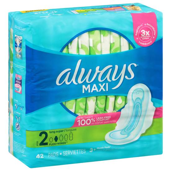 Always Unscented Size 2 Maxi Daytime Pads With Wings (42 ct)