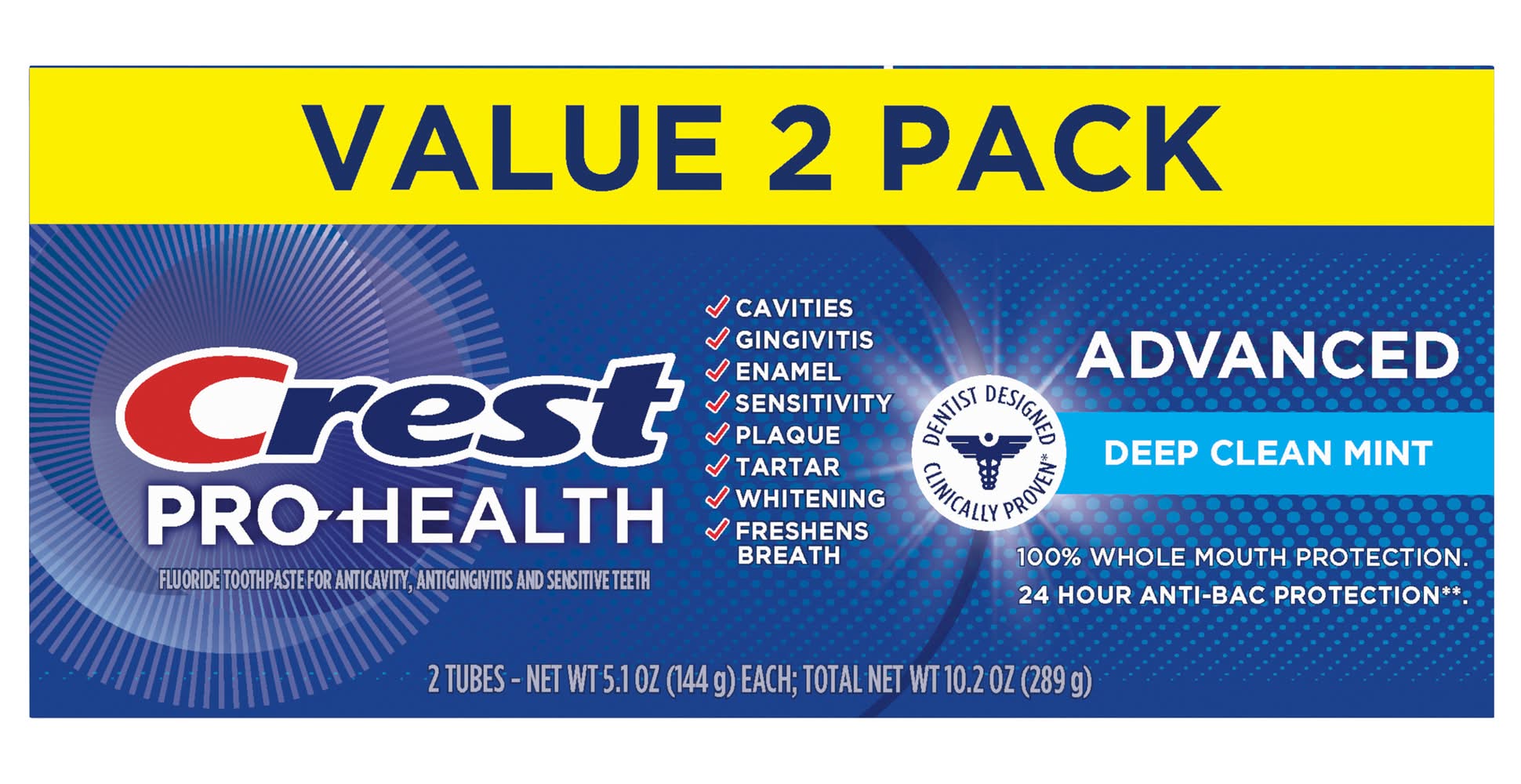 Crest Pro Health Advanced Toothpaste, Deep Clean Mint (2 x 5.1 oz)