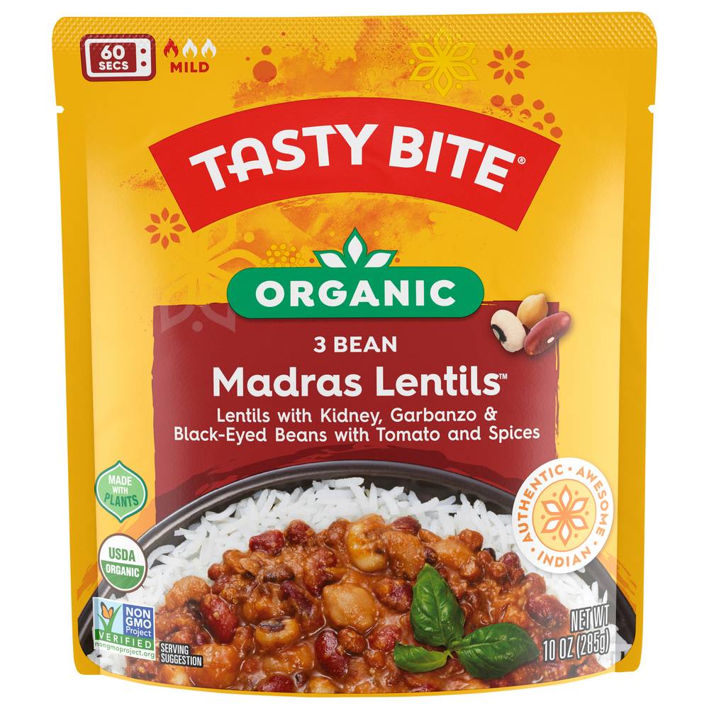 Tasty Bite Organic Indian Mild 3 Bean Madras Lentils (10 oz)