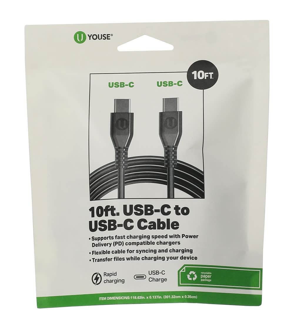 10ft USB-C To USB-C Cable Black