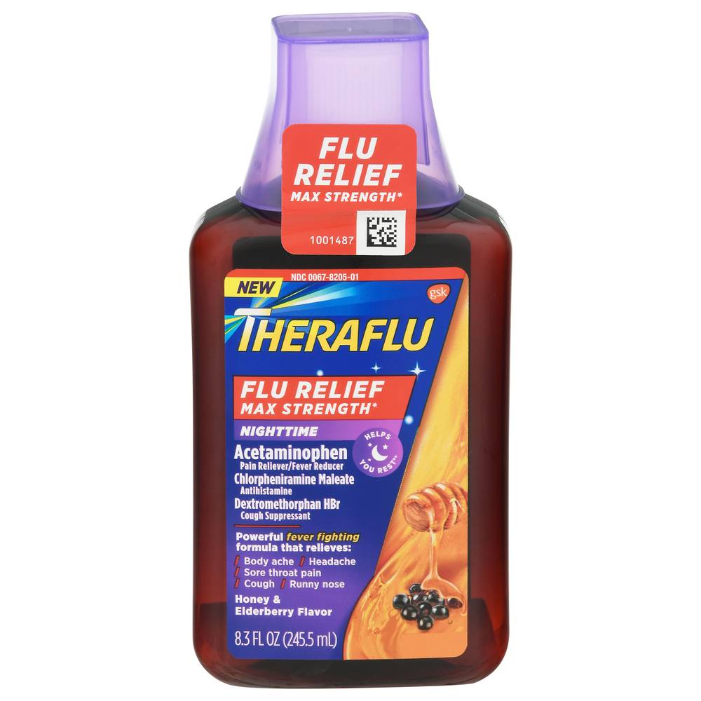 Theraflu Flu Relief Max Strength, Honey-Elderberry (8.3 fl oz)