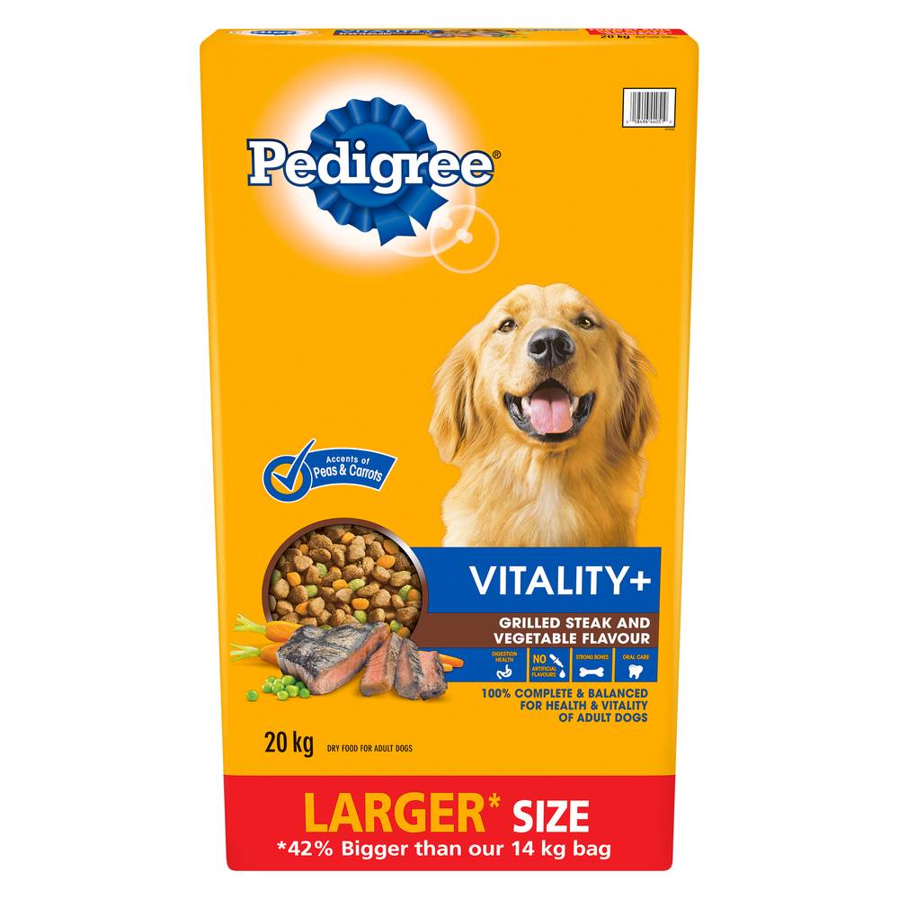 Pedigree Vitality + Steak and Vegetable Flavor Dry Dog Food (20 kg)