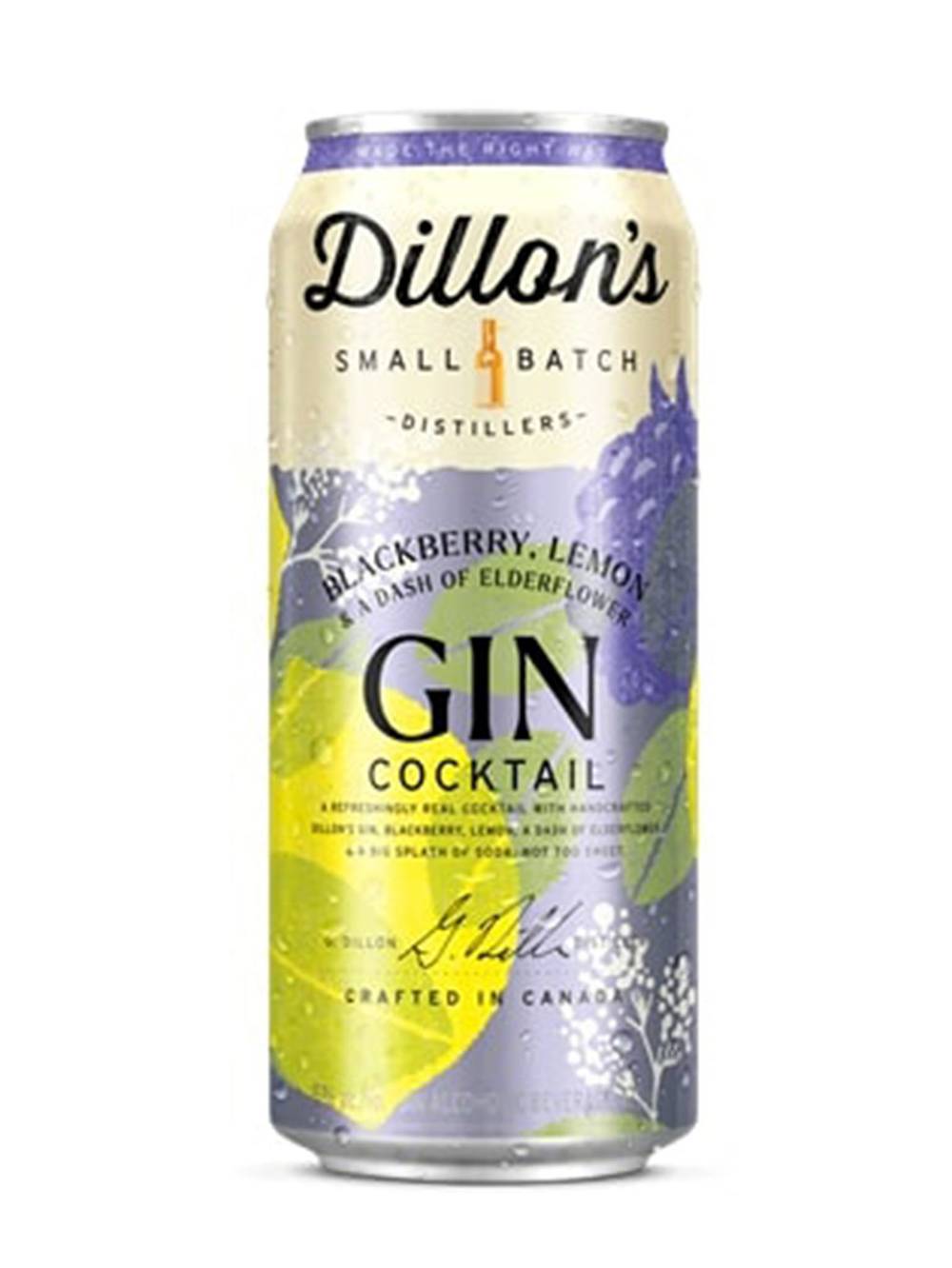 Dillon’s Small Batch Distiller Gin Cocktail, Blackberry-Lemon-Elderflower (355 ml)