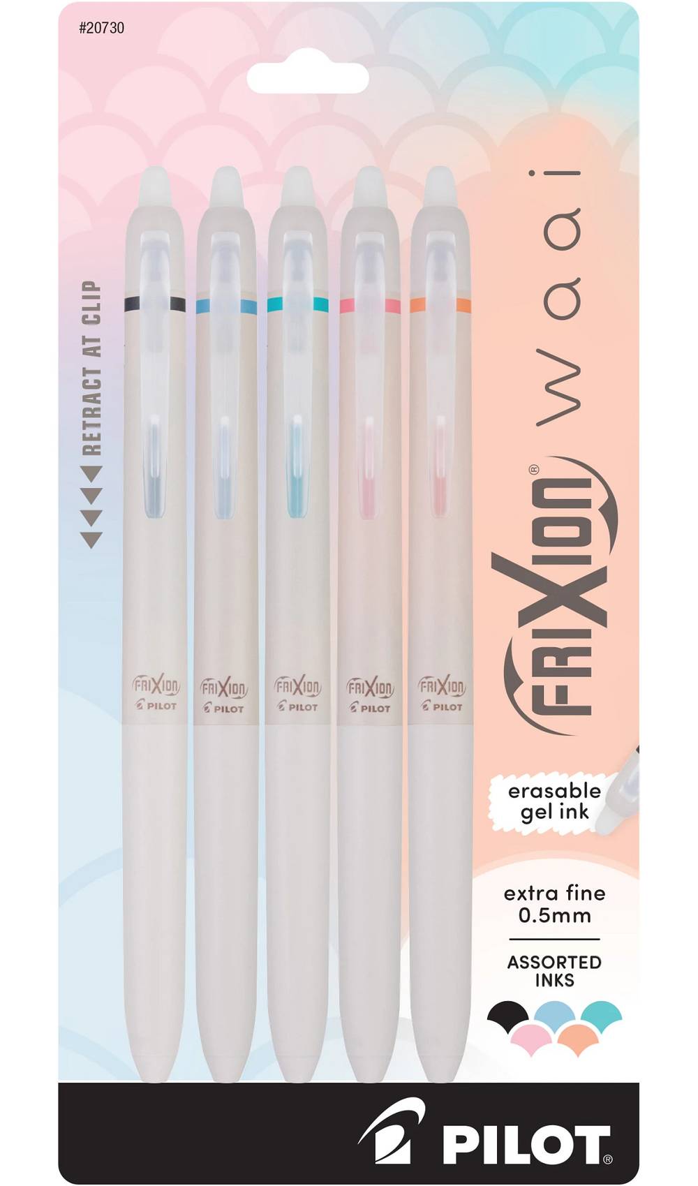 Pilot Frixion Extra Fine Waai Clicker Erasable Gel Pens, 0.5 mm (5 ct)