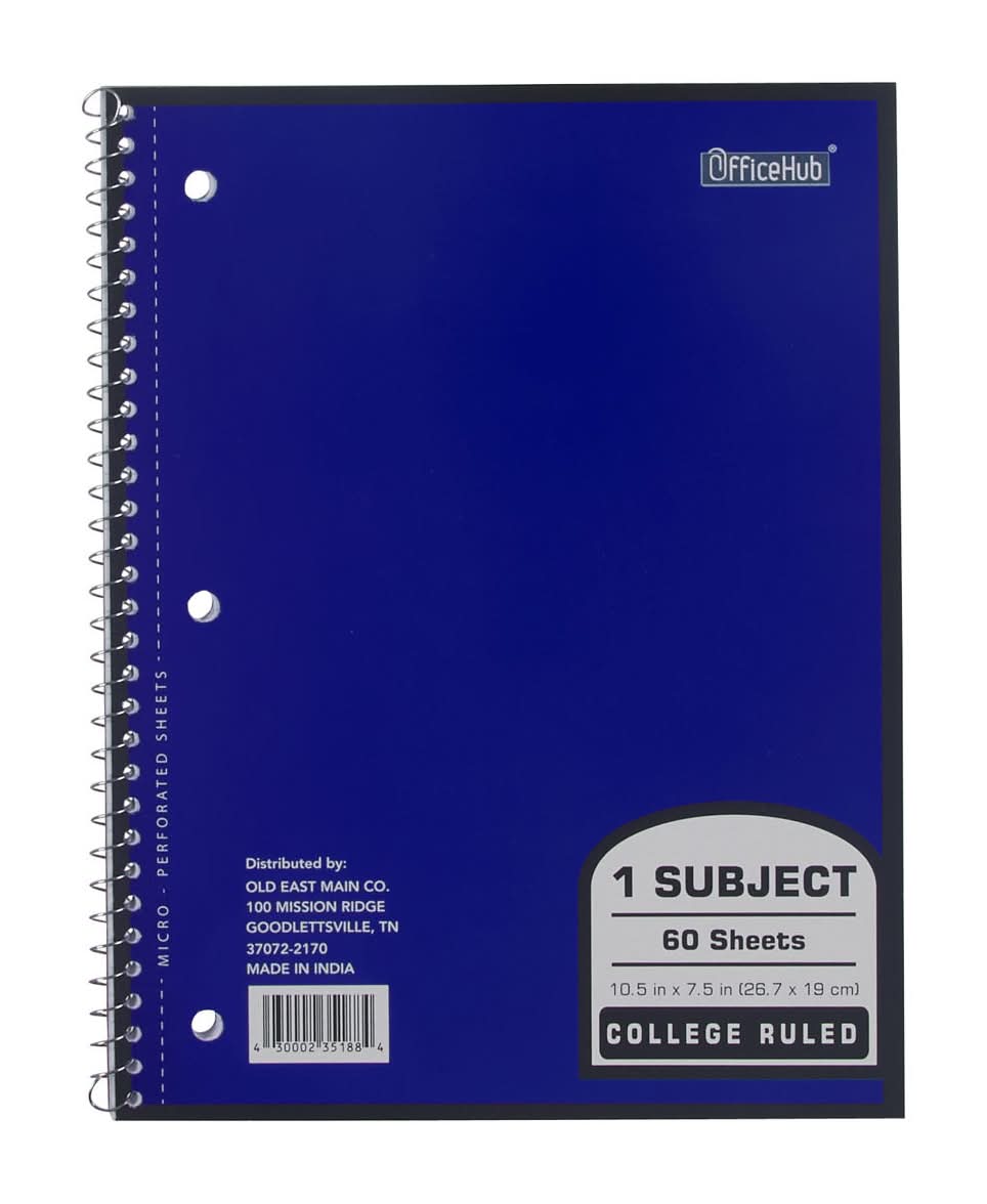 Office Hub 1 Subject Notebook 60 Sheets College Ruled Assorted Colors