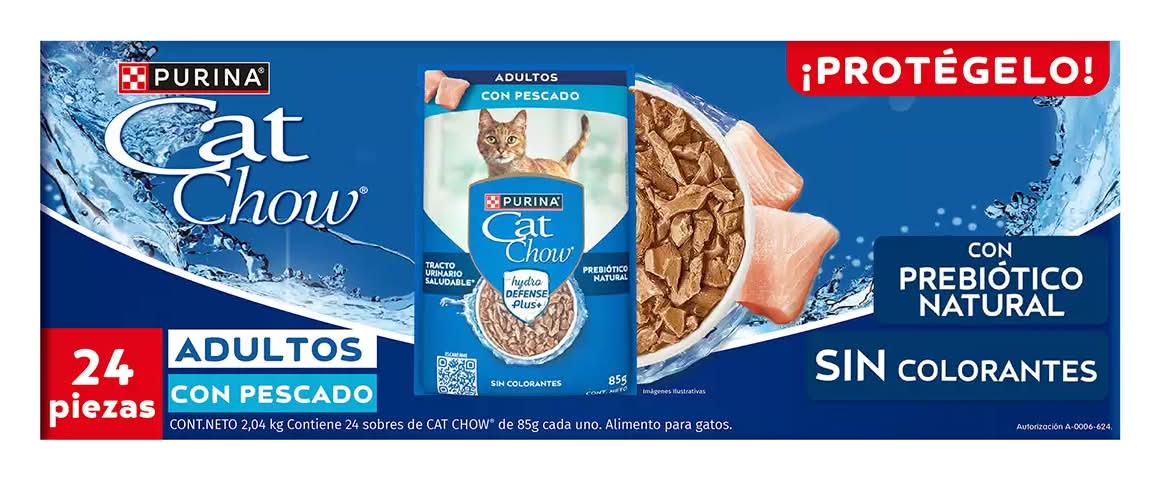 Purina Cat Chow · Alimento húmedo hydrodefense plus+ para gatos, pescado, Adulto (24 x 85 g)
