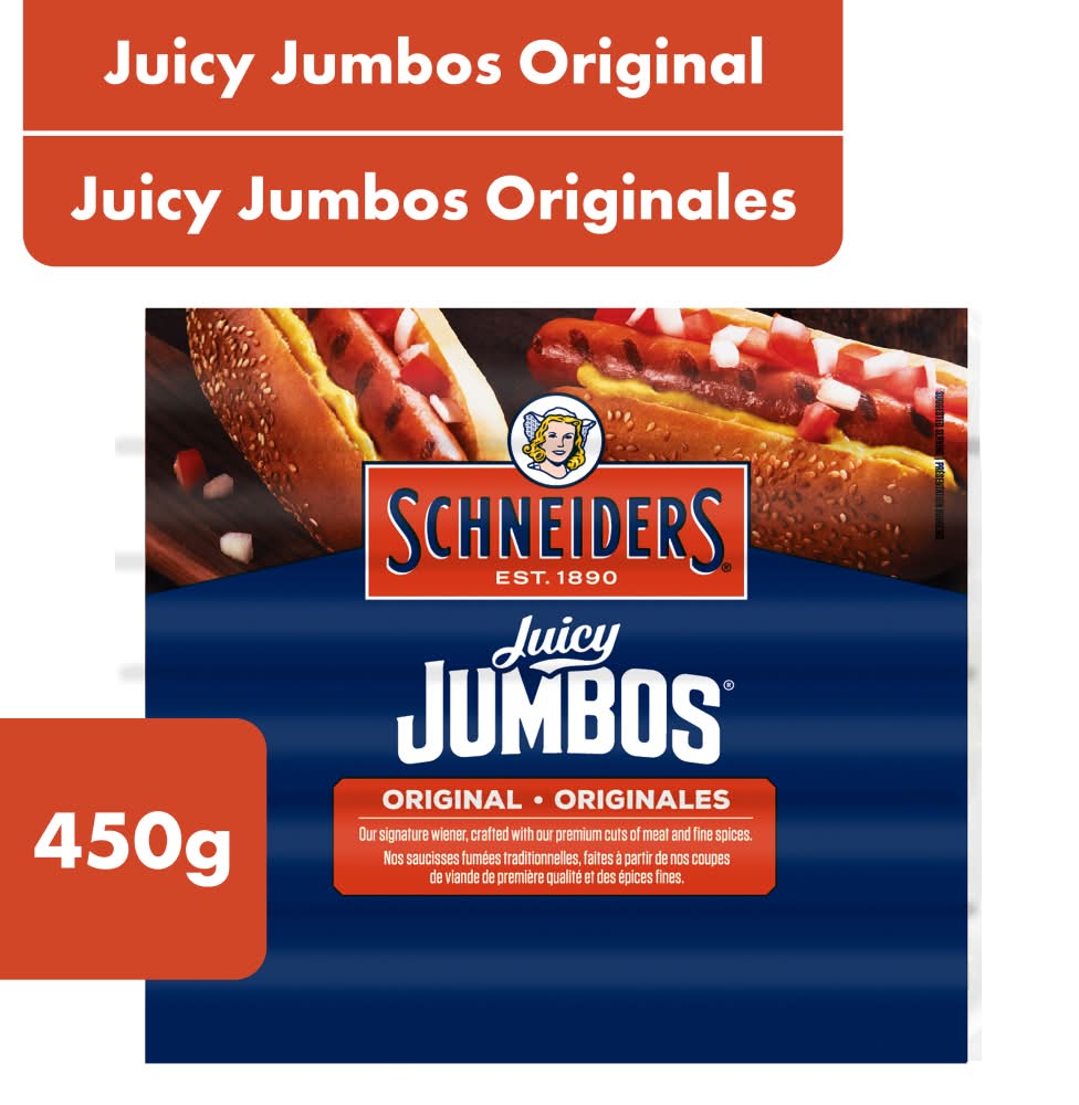 Schneiders Juicy Jumbos Wieners Hot Dogs, Original (450 g)