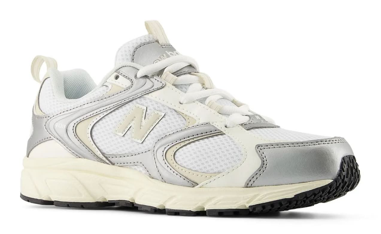 New Balance 408 Sneaker (White/Silver Wide - Women's 6.5 / Men's 5)