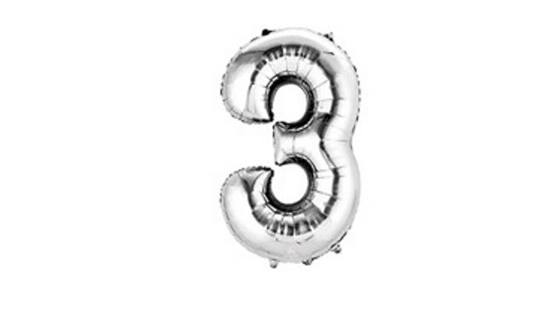 34'' Silver Number (3) - Balloon