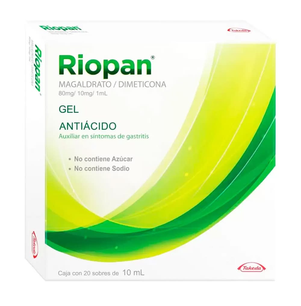 Riopan · Magaldrato 80 mg / dimeticona 10 mg por 1 ml en gel (2 un)