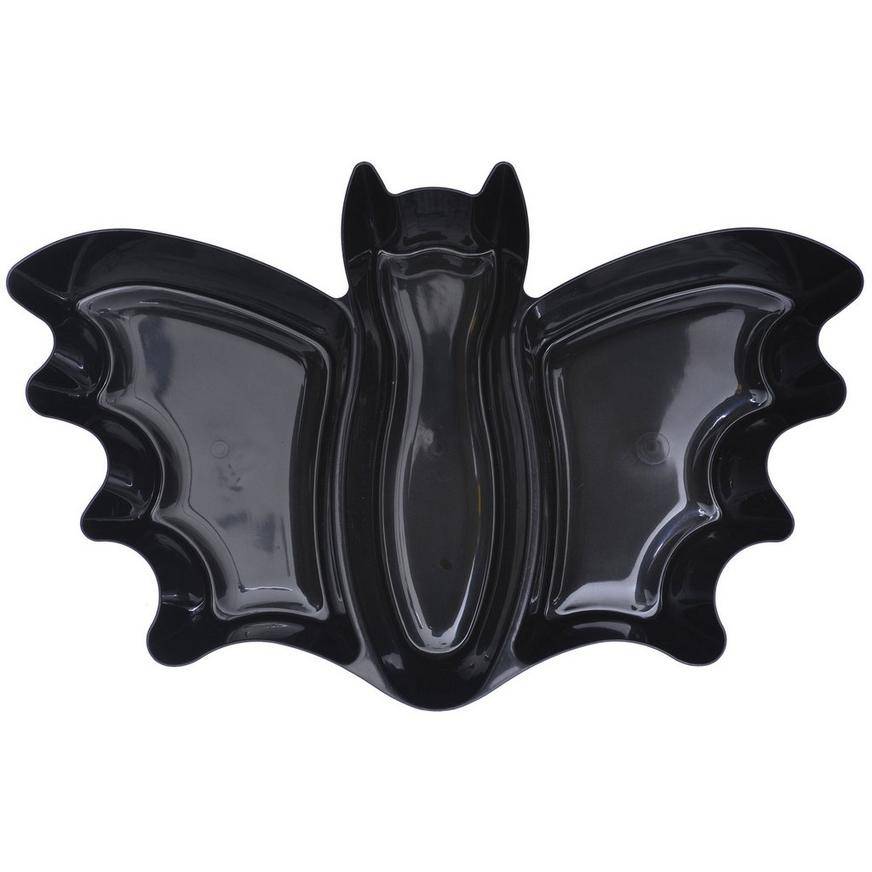 Black Halloween Bat Plastic Platter, 5.2qt