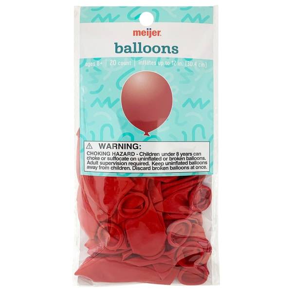 Meijer Helium Balloons, Red, 20 ct