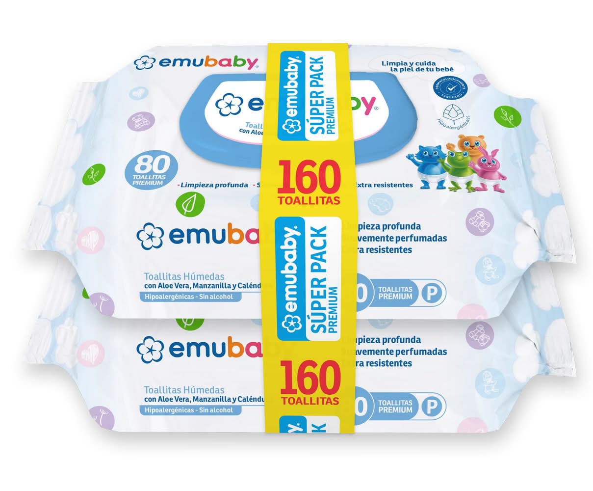 Emubaby · Premium toallitas húmedas premium para bebés (2 x 80 un)