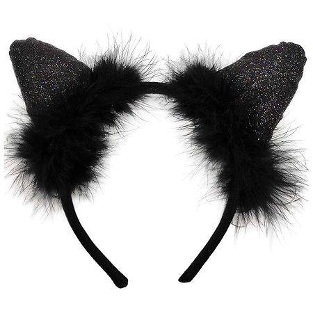 Festive Voice Happy Halloween Cat Headband Adult, Black-Gold