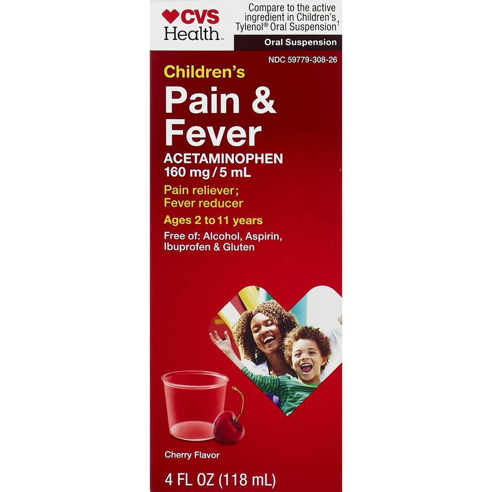 Cvs Health Children'S Acetaminophen Pain Reliever & Fever Reducer Oral Suspension, Cherry, 4 Fl Oz