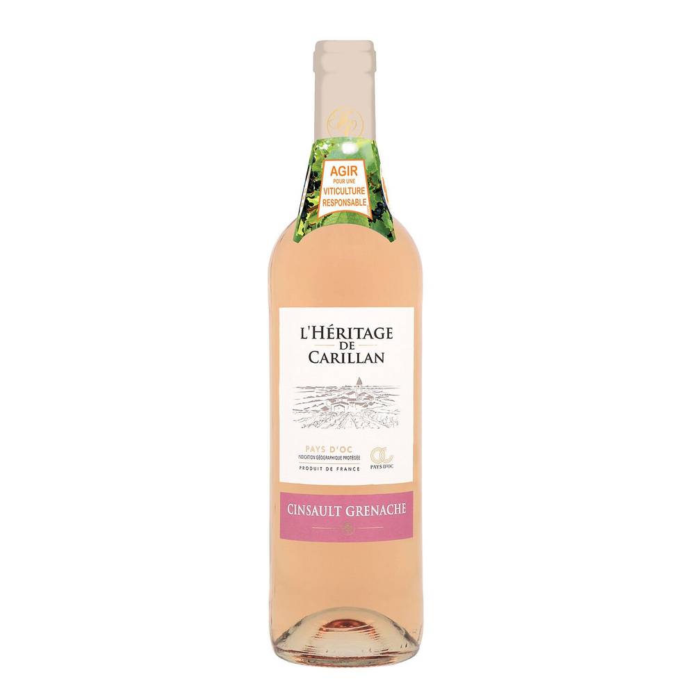 Vin Rosé I.G.P. Pays d'Oc Cinsault Grenache L'HÉRITAGE DE CARILLAN - la bouteille