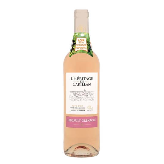 Vin Rosé Languedoc-Roussillon Cinsault IGP L'HERITAGE DE CARILLAN - La bouteille de 75cL
