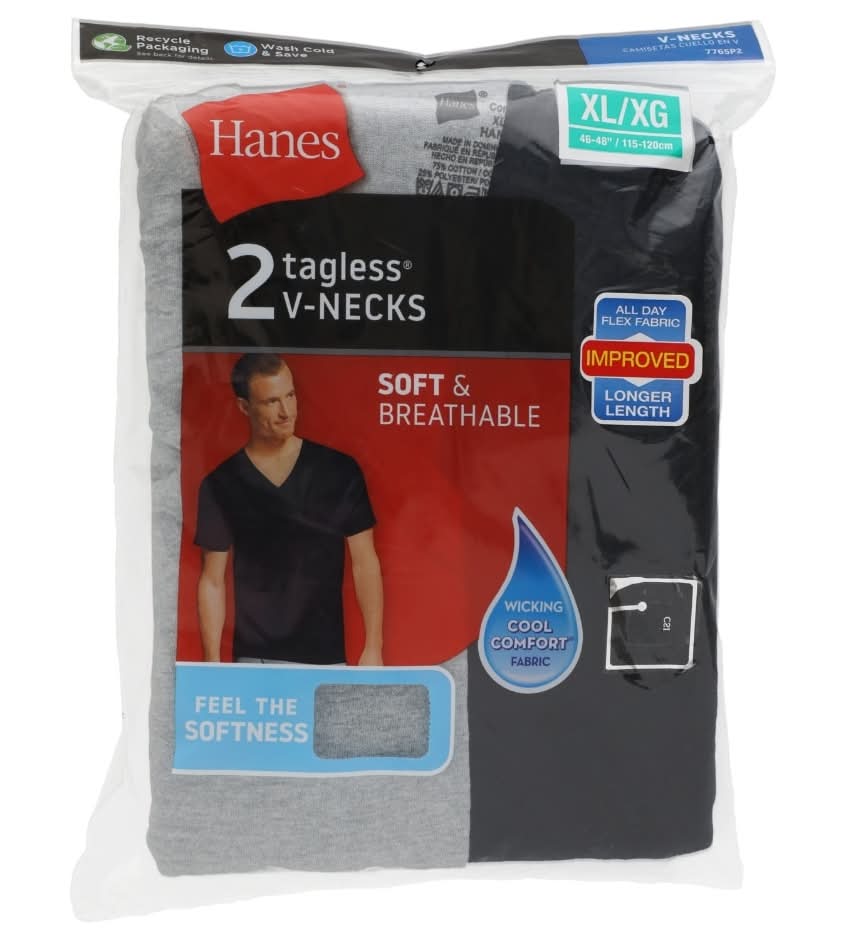 Hanes Dyed V Neck T-Shirts, Men, XL, Black-Gray (2 ct)