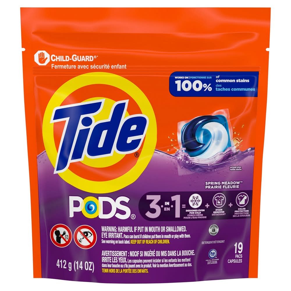 Tide 3 In 1 Laundry Detergent Pacs, Spring Meadow (14 oz, 19 ct)