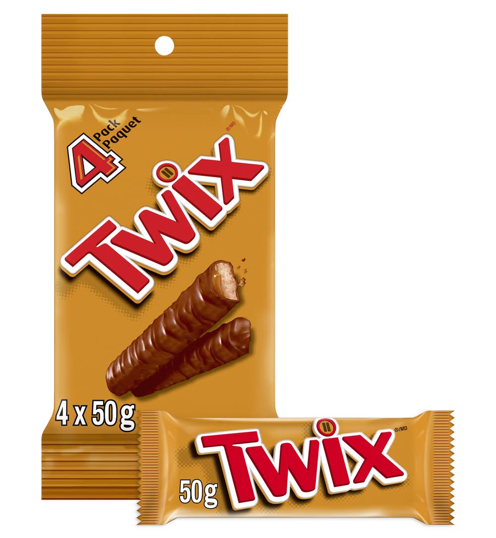 Twix Chocolate Candy Bar, Caramel Cookie (4 x 50 g)