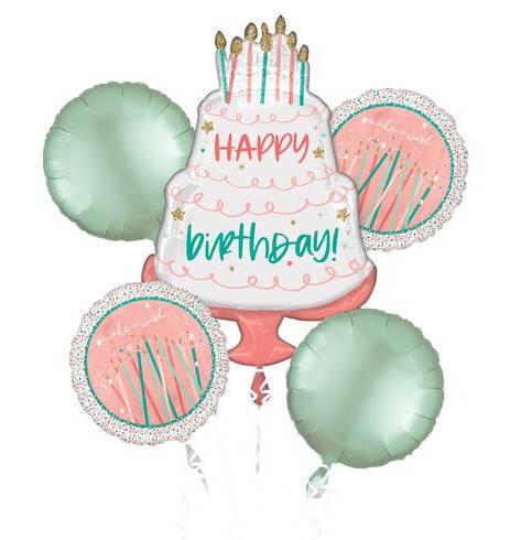 Inflated Happy Cake Day Birthday Foil Balloon Bouquet, 21x28 in (5 ct)